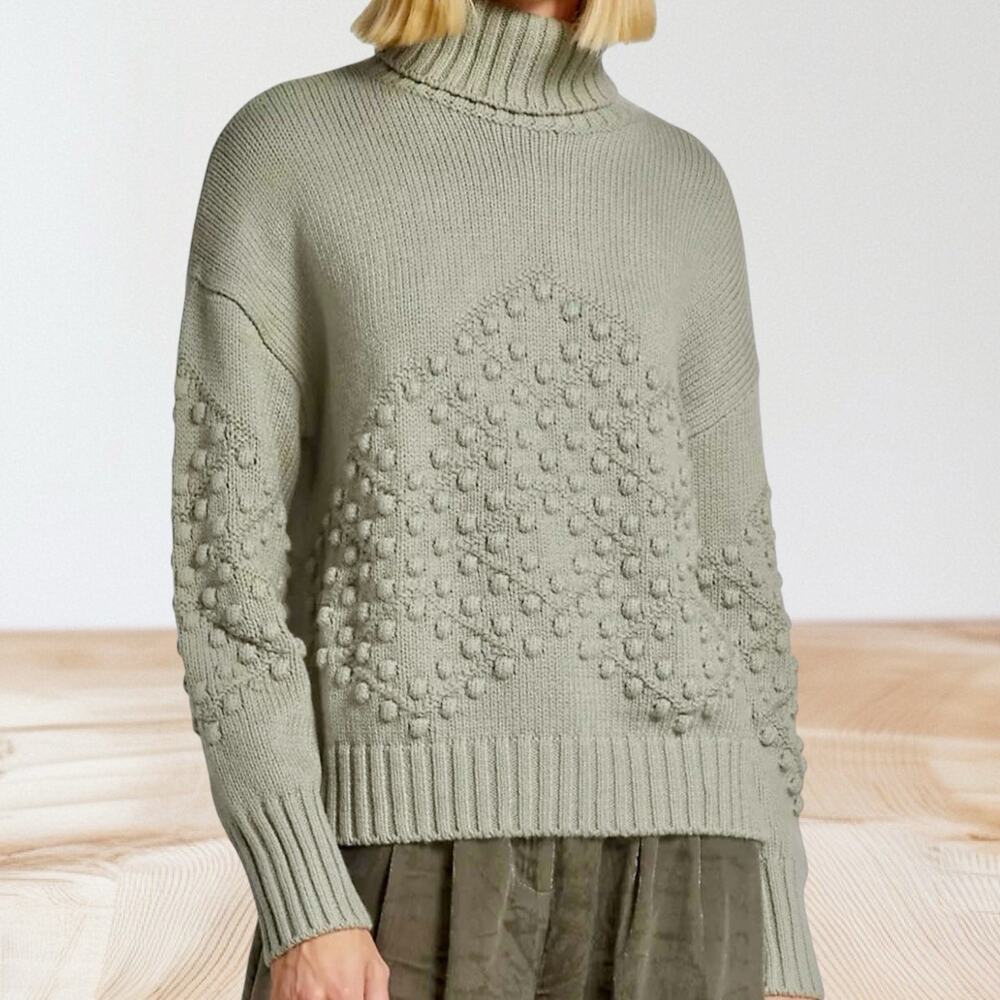 Splendid Elvira Bobble Knit Turtleneck Sweater Sz L Womens 48" Bust Juniper $188 - Picture 3 of 10